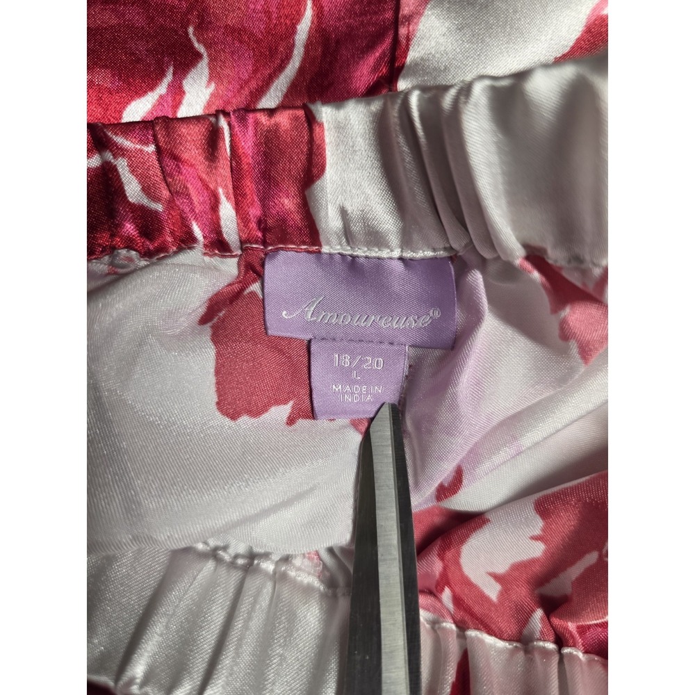 Amoureuse Plus Soft Luxe Satinred Red And Pink Rose Pajama Set Size Large 18-20 - Picture 9 of 12